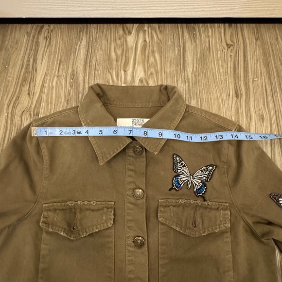Zara Cropped Olive Green Jacket Butterfly Embroidery - Picture 7 of 10
